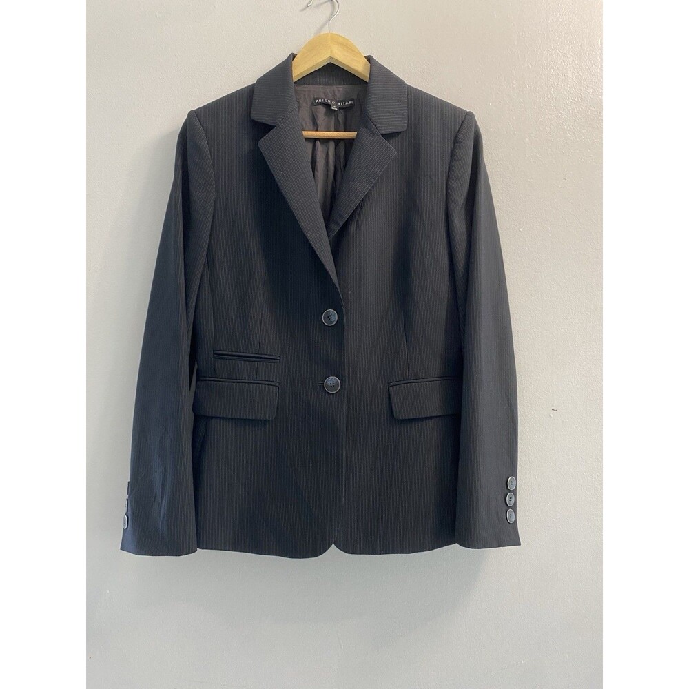 ANTONIO MELANI Women's Dark Blue Striped Career Business Blazer Jacket Size 8